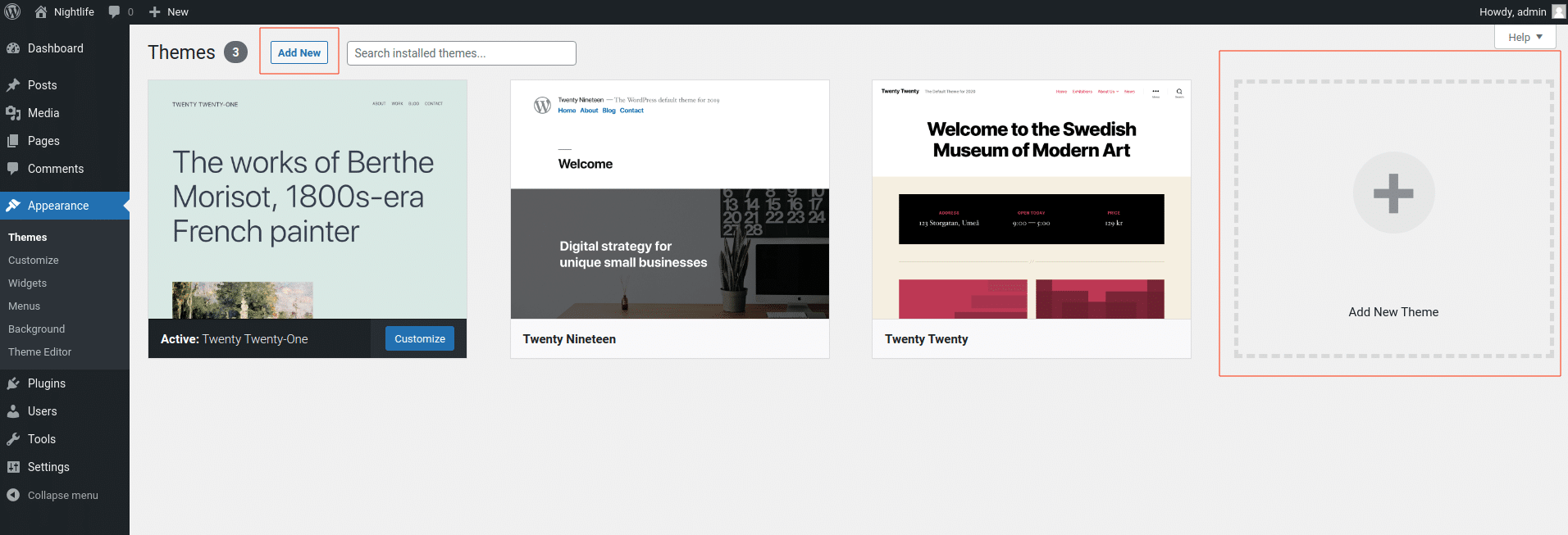 Add a new theme to WordPress.