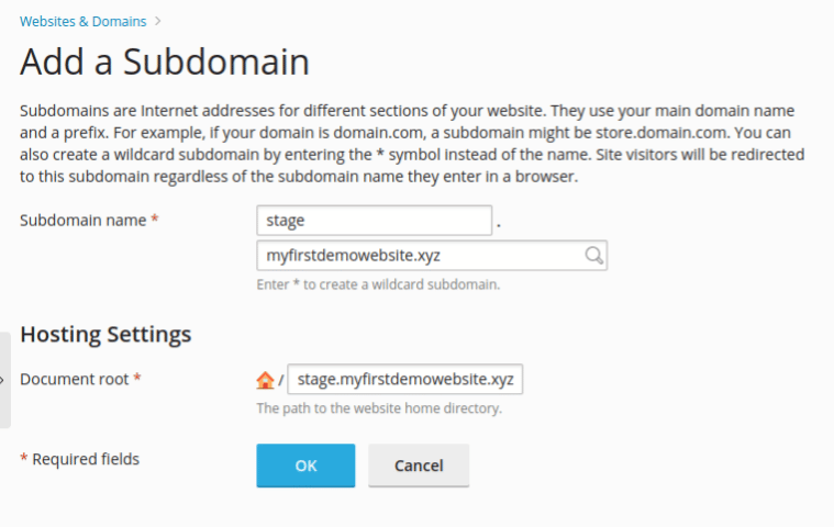 Add a subdomain for WordPress staging