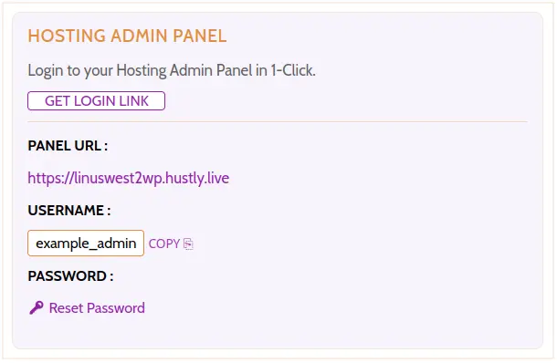 Hustly Hosting Admin Panel Section