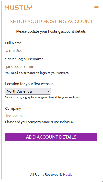 Hustly - Setup Your Hosting Account