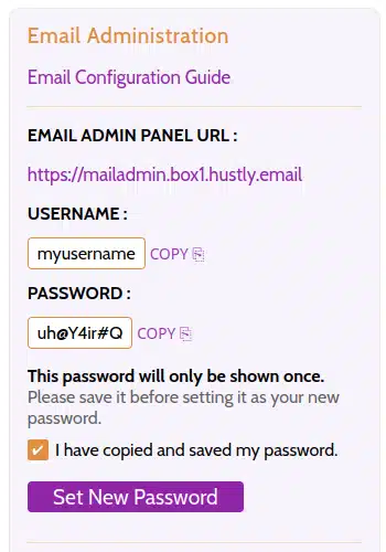 Hustly Set Email Admin Credentials