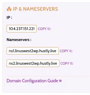 IP & Nameserver settings - Hustly